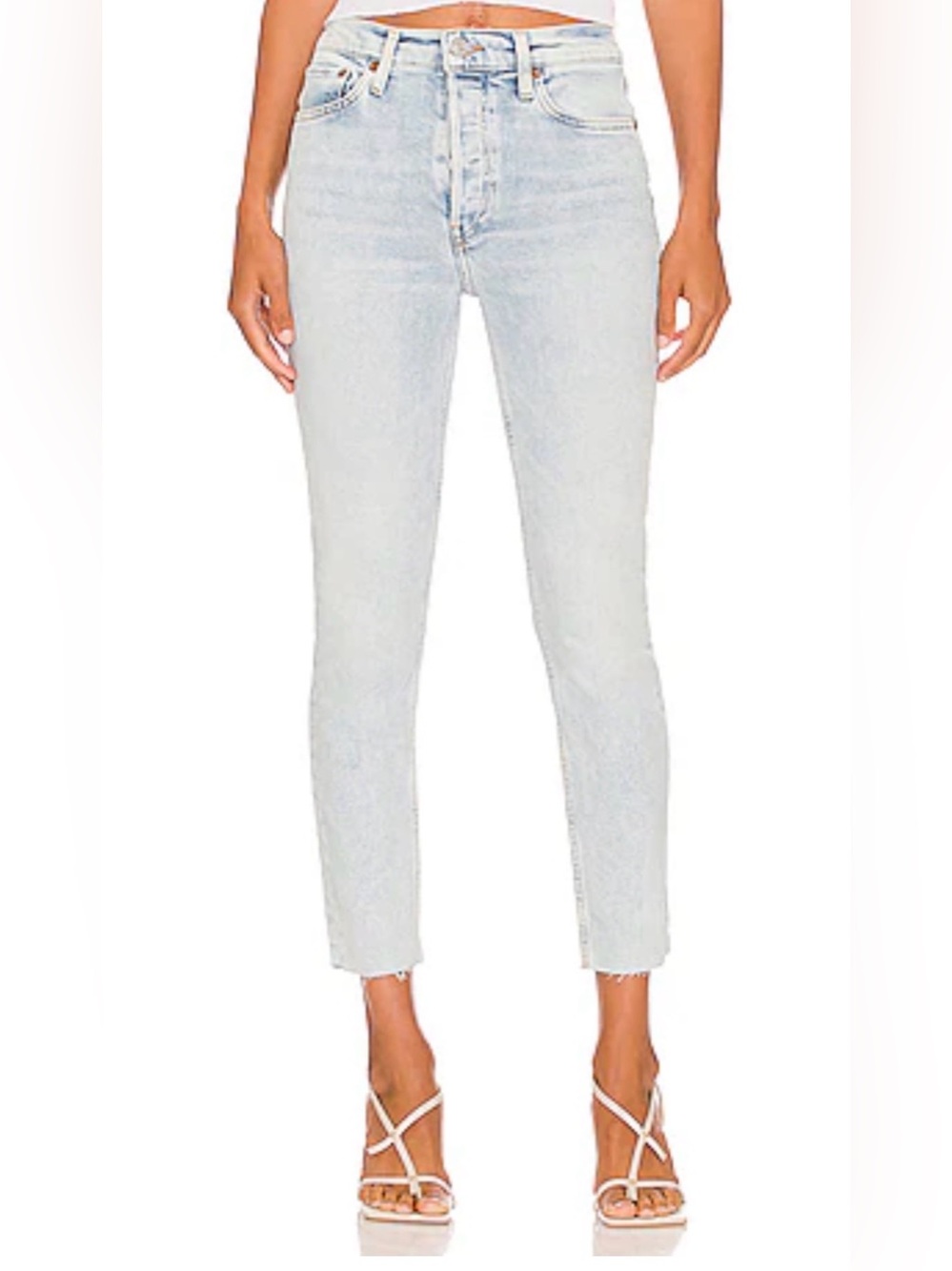 RE/DONE "Calm Waters" High-Rise Raw Hem Ankle Jeans